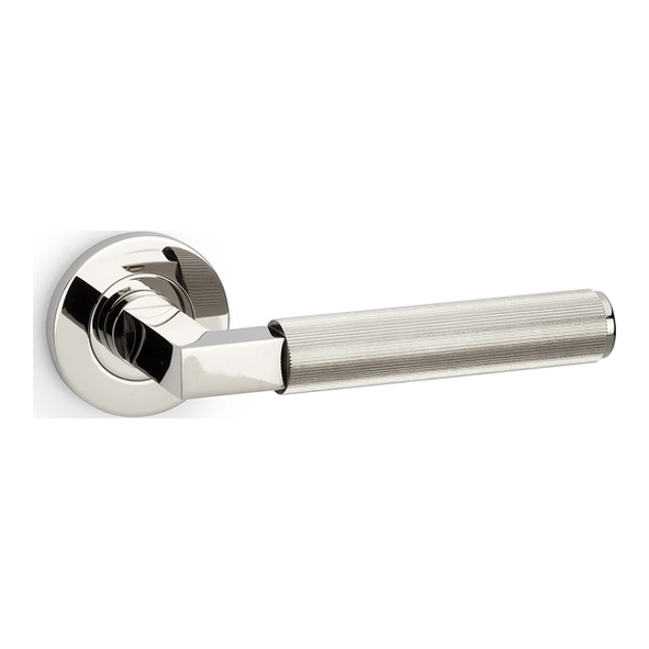 AW202PNPVD • Polished Nickel • Alexander & Wilks Hurricane Reeded Levers on Round Roses